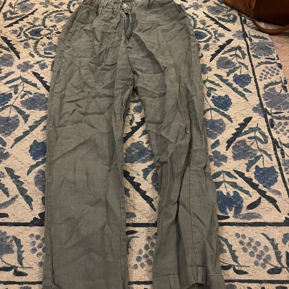 Anthropologie Little Lies green linen pants 8